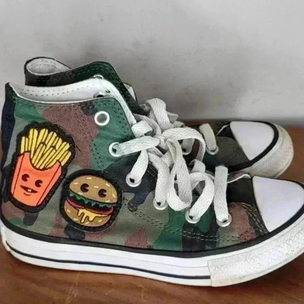 Converse Camo Burger Fries Skate Shoes Lace Up Sneakers Kids Size 12